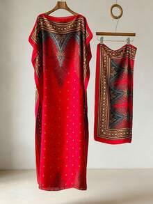 2pcs 2026 New Cool Feeling Cashew Print Faux Silk Long Robe Shawl, Women's Beach Sun Protection Satin Scarf, Multi-Functional Wear - Multicolor - View 1