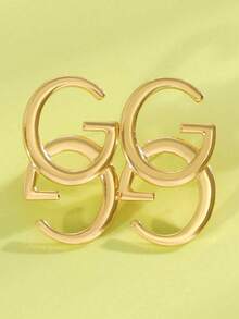 1 Pasang Anting Tusuk Huruf Geometris Modis, Cocok untuk Pemakaian Sehari-hari - Yellow Gold - View 4
