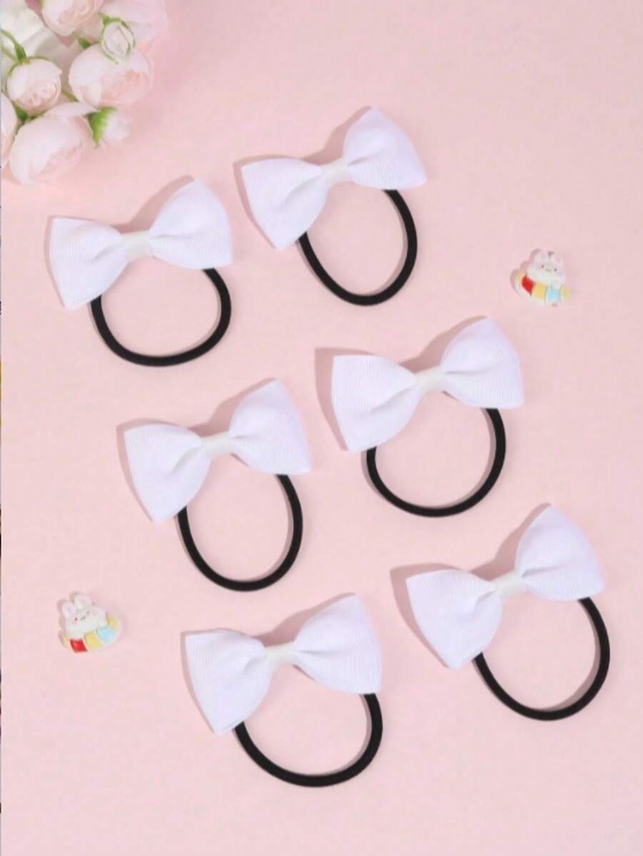 6pcs White Bow Hair Ties For Girls And Teens, Perfect For Everyday Use - Multicolor - View 1