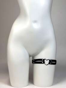 PU Leather Thigh Garter, Cool Double Strap Design, Silver Heart-Shaped Metal Eyelets, Adjustable Buckle, Y2K Gothic Punk Style, Streetwear Leg Band, Halloween - Multicolor - View 4