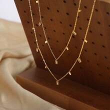 1pc Japanese & Korean Style Water Drop Square Lightweight Luxury Niche Design Versatile Stainless Steel Personalized Collarbone Necklace - Gold - View 2