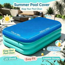 Pool Cover/Inflatable Pool Cover - Thickened PE Fabric, Multiple Sizes Available, Sun Protection, Anti-Aging, Dustproof, Waterproof, UV-Resistant With Drawstring Cover, Drawstring Closure, Wind-Resistant And Secure, Keeps Clean And Prevents Leaf Accumulation, Suitable For Ground Inflatable Pools And Home Yard Pool Users - C - View 1