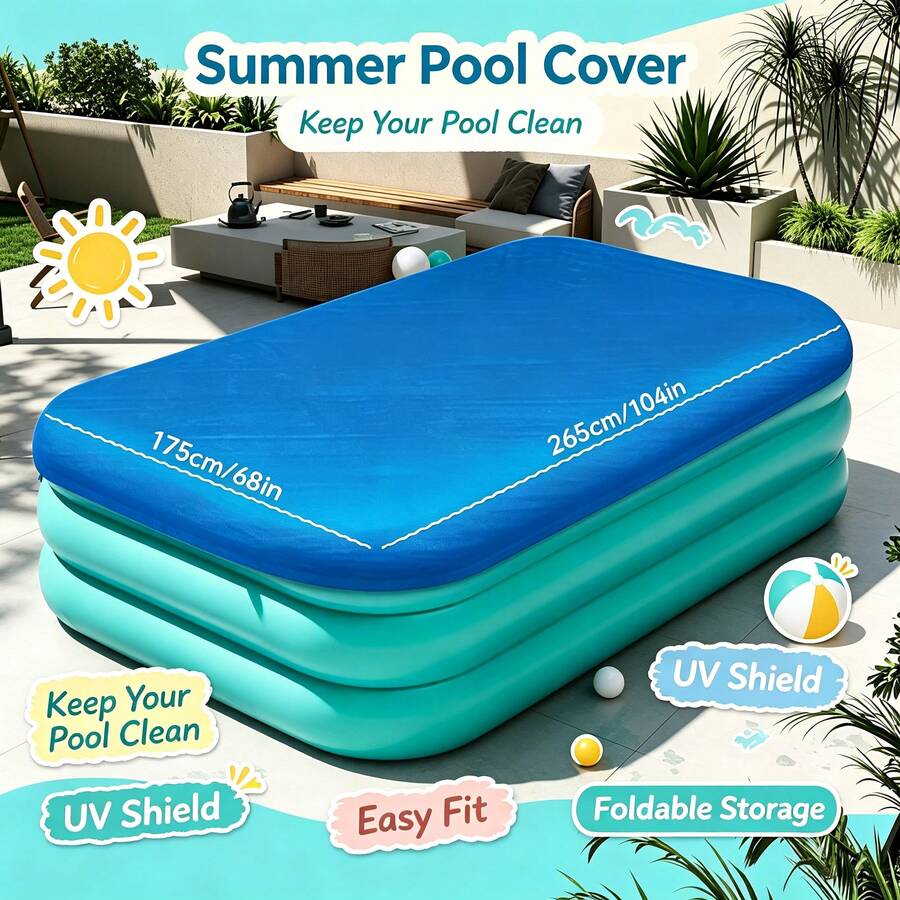 Pool Cover/Inflatable Pool Cover - Thickened PE Fabric, Multiple Sizes Available, Sun Protection, Anti-Aging, Dustproof, Waterproof, UV-Resistant With Drawstring Cover, Drawstring Closure, Wind-Resistant And Secure, Keeps Clean And Prevents Leaf Accumulation, Suitable For Ground Inflatable Pools And Home Yard Pool Users - C - View 1
