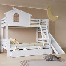 Bed Frame With Windows And Ladder – Kids And Adults Bed - White - View 3
