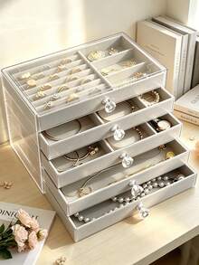 1 pieza Caja de joyería de acrílico transparente de 5 niveles, organizador de almacenamiento de joyería de gran capacidad, estuche de exhibición de joyería con estilo de cajón, adecuado para aretes, anillos, pulseras, collares, ideal para la organización y el almacenamiento de joyas en el hogar - joyero - Ver 4