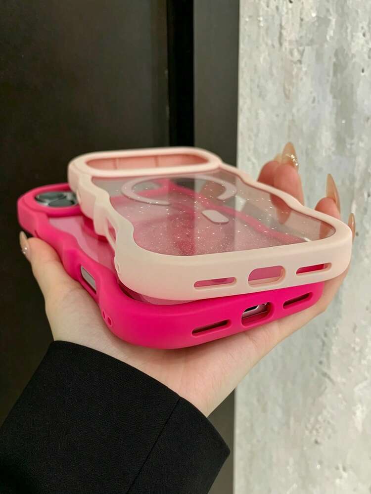 KOOLIFE 1pc Wave Magnetic Wireless Charging Glitter Anti-Drop Full Coverage Phone Case For Iphone18ProMax/17ProMax/17Pro/18Pro/16ProMax/16pro/15ProMax/15pro/16/16/17 - Hot Pink - View 7