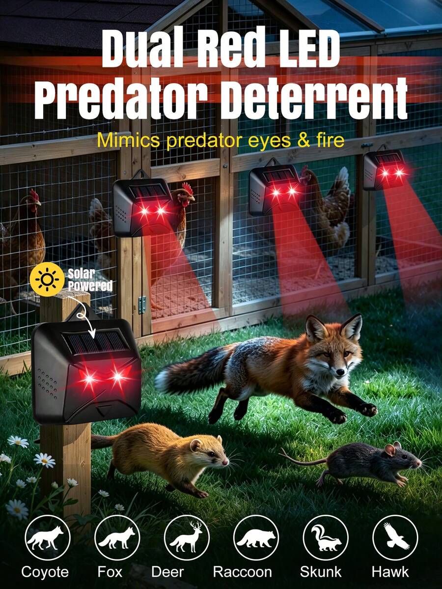 Solar Powered Animal Repellent, Waterproof Predator Eye Nighttime Animal Deterrent Device With Red LED Light, Large Coverage Outdoor Repellent Equipment, Effectively Scaring Away Rabbits, Mice, Squirrels, Deer, Foxes, Wild Boars, Birds, Suitable For Gardens, Farms, Villas