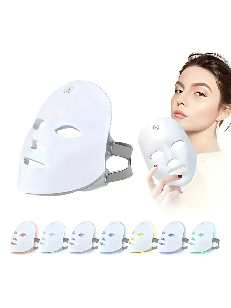 7-Color LED Facial Spa Skin Care Mask - White - View 1