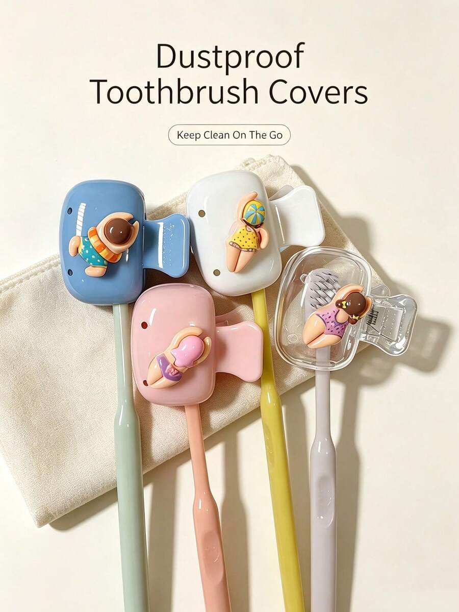 4/1pc Swimming Theme Toothbrush Cover, Summer Swimming Pattern Toothbrush Protector, Portable Travel Toothbrush Holder, Reusable Toothbrush Cover For Outdoor Beach Camping, Cute Ocean Animal Print Washable Toothbrush Case, Unisex Design - View 1