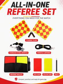 1 Set Perlengkapan Peluit Wasit Sepak Bola, Termasuk Kartu Merah & Kuning, Buku Catatan dan Pensil, Peluit Wasit Stainless Steel, Cocok untuk Olahraga, Sepak Bola, Bola Basket, dll. - MultiWarna - View 2