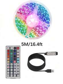 3FT-100FT 智能 RGB LED 燈條,居家裝飾派對裝飾 LED 燈條,DIY 柔性 RGB 燈條,配備 44 鍵遙控器,5V USB 供電 LED 燈條,適用於電視背光照明、女孩房裝飾、節日裝飾和 DIY 佈置(3.28FT/1M 尺寸較短,請根據您的實際需求選擇購買,內置背膠無法貼在粗糙牆面,請小心黏貼!) - 多色-44鍵 - 查看 18