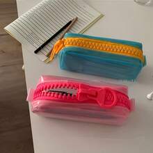 1pc Jelly-Like Stationery Storage Box, 5 Colors Available, Dopamine Pencil Case, Minimalist Solid Color Durable Bag, Upright Stable, Large Capacity Daily Stationery Box, Back To School Gift, School Activity Giveaway, Large Zipper Pencil Pouch - Multicolor - View 9