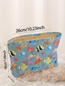 1pc Portable Cosmetic Storage Bag Turtle Shell Ocean Element Pattern Double-Sided Print Travel Zipper Makeup Bag Multi-Function Toiletries Organizer - Multicolor - View 3