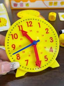 1pc Learning Clock - Yellow Clock Model Set, Used For Time Recognition, Hour, Minute, Second Recognition Learning Tool, Colorful Clock Teaching Aid, Back To School Season Essential - Yellow - View 2