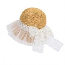 1PC/1set Women's Crochet Straw Lace Trim Bucket Hat - Lace Ruffle Decoration With Bowknot Embellishment, Wide Brim Foldable Lightweight Breathable, Summer Beach Vacation Hat, New Vintage Playful Fairy Style - Multicolor - View 11