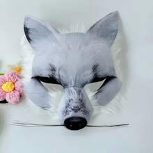 1pc Realistic Gray Wolf Half Face Mask With Fluffy Fur, Animal Wolf Mask Cosplay Costume Accessory, Suitable For Halloween Carnival Masquerade Party Werewolf Theme Outfit - View 5