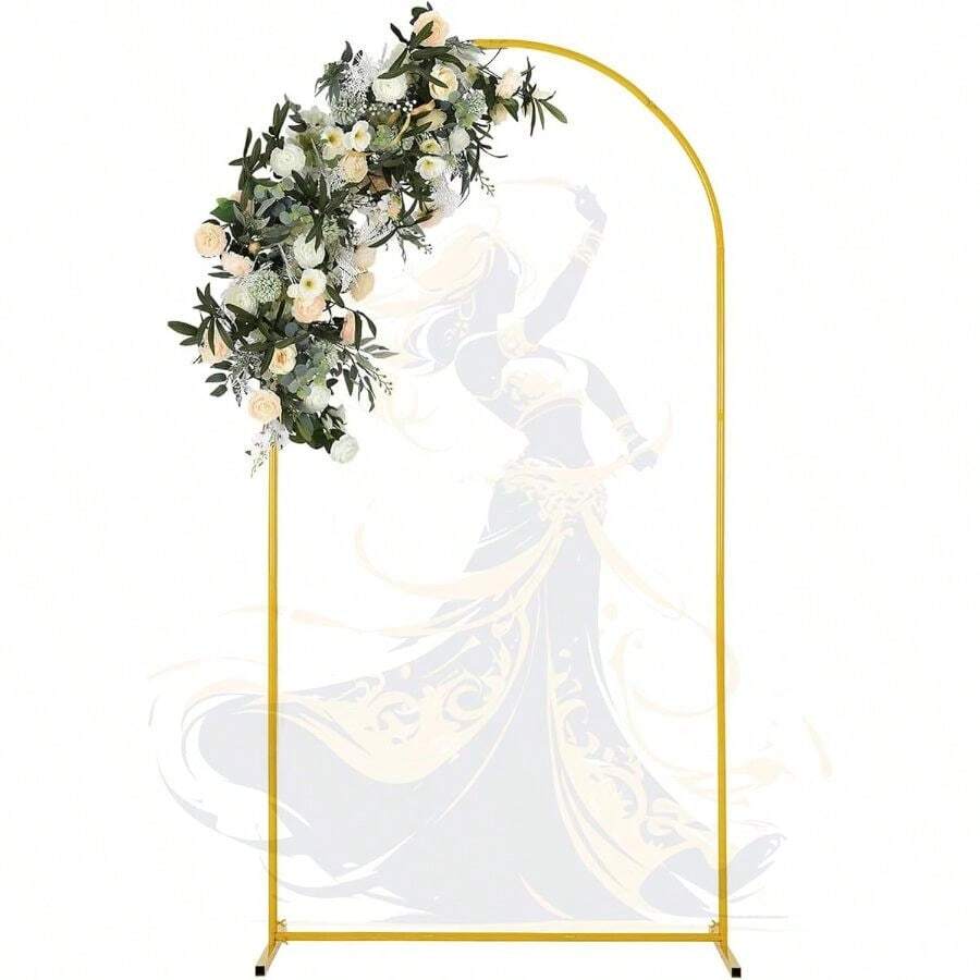 Soporte de Arco para Globos Dorado, Disponible en 3 Tamaños (2.2/2/1.8 m) | Mamparas para Decoracion de Fiestas | Estructura para Decoración en Bodas | Cumpleaños y Eventos | Diseño Elegante - Dorado + 200x100cm 1 Pieza - Ver 1