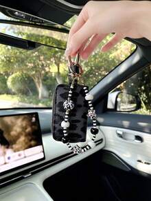 Keychain + Key Pouch Set Creative PU Leather Leopard Print Car Key Pouch New Storage Key Pouch, Universal Car Key Pouch Suitable For Fiat, Audi, Multiple Key Protective Covers, Small Car Lock Remote Control Protective Shell. - A - View 6