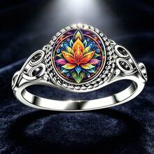 Vintage Style Mandala Lotus 2D Pattern Women's Fashion Ring, Carved Texture Hypoallergenic Skin-Friendly Jewelry, Suitable For Daily Wear - Ring - View 3