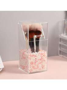 1pc Acrylic Transparent Makeup Brush Holder, Cosmetic Desktop Storage Box - Multicolor - View 4