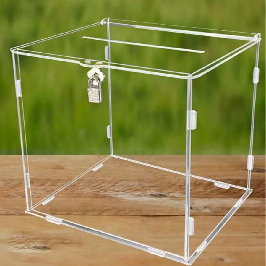 1pc Transparent Acrylic Lockable Card Box - High-Quality Secure Gift & Greeting Card Storage Box, Suitable For Wedding, Anniversary, Birthday, Graduation Ceremony Decoration, Savings Jar, Floral Design Ornament Storage - 1PC - View 1