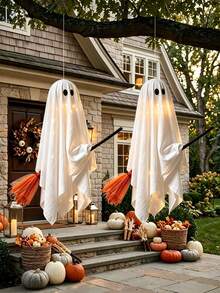 Halloween Decoration Outdoor/Indoor, Ghost Hanging On Broom, Suitable For Trees, Porch, Yard, Patio, Indoor, Garden, Farmhouse (String Lights Not Included) - Ghost - View 4