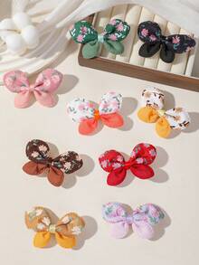 10pcs Girls Multicolor Random Double Layer Bow Flower Fabric Bow Hair Clips Bangs Back Of Head Hair Clips Hair Accessories For Daily Use - Multicolor - View 4