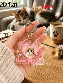 Personalized Custom Cat Photo Keychain, Sweet Paw Print Yarn Fish-Shaped Frame Acrylic Pendant, Unique Commemorative Gift For Cat Owners - Multicolor - View 6