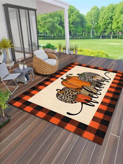 1pc Thanksgiving Harvest Pumpkin & Leaf Pattern Doormat, Suitable For Autumn Decor And Home Entrance Welcome Mat, Best For Christmas, Perfect Choice For Thanksgiving Doormat