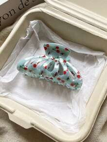3件/1件裝 女款大號 8.5cm/3.35in 藍色、奶油色、薄荷綠個性趣味櫻桃圖案髮夾，時尚百搭高端優雅髮爪髮飾，適合日常出門、休閒、派對、通勤、度假、紮髮、綁髮、盤髮、洗臉、沐浴、化妝、搭配衣著，髮飾頭飾髮夾 - 彩色 - 查看 8