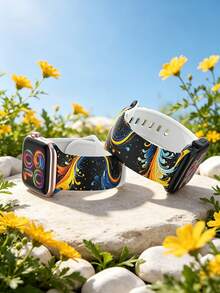 Cosmic Galaxy Fluid Art Vortex Print Silicone Watch Band For Apple Watch, Compatible With Ultra/12/11/10/9/8/7/6/5/4/SE Series, Fits 40mm/41mm/42mm/44mm/45mm/46mm/49mm Sizes, Fashionable Skin-Friendly Waterproof, Rivet Buckle Design, Men's And Women's Daily Sports Casual Smartwatch Band - UV024-multi-color - View 4