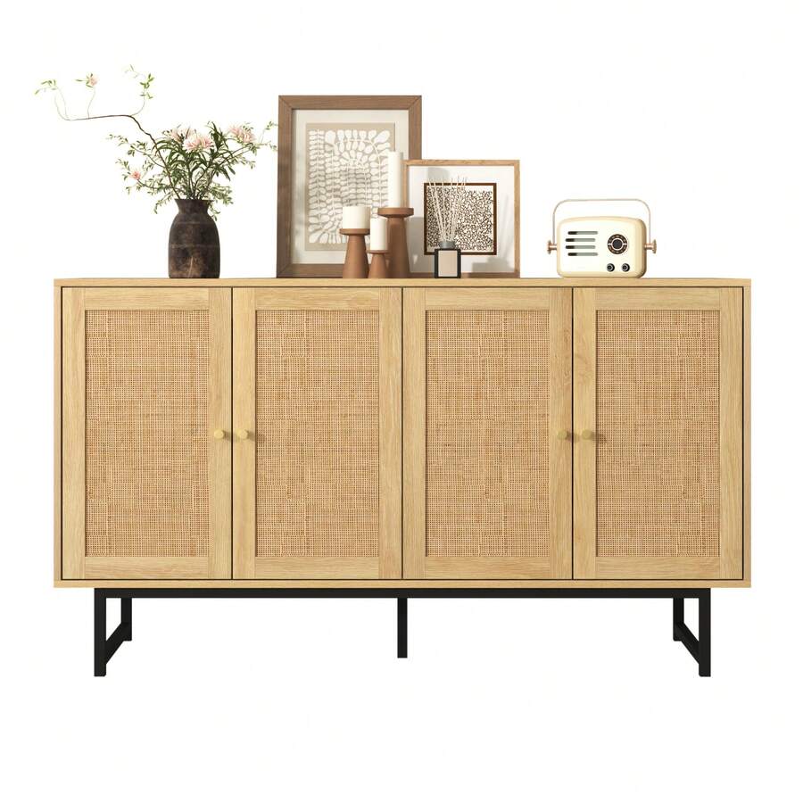 Sideboard With Real Wicker – 140 X 39.5 X 80 Cm - Brown - View 1