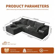 VerdeCore 106" Modular L-Shape Chaise Lounge Sofa Premium Corduroy Cloud Velvet No Assembly Required Convertible Loveseat Sofa Bed Deep Seat Comfort Living Room Bedroom Apartment Hotel[2 Package Shipping] - 淺灰色 - 查看 2