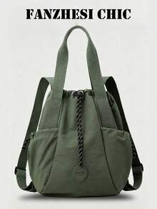Military Green Nylon Drawstring Backpack, Convertible Handbag Backpack With Multiple Pockets And Adjustable Shoulder Straps For Outdoor Travel And Daily Use - Green - View 6