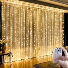 Battery Powered Fairy Curtain Lights, String Lights For Yard, Background Wall Decoration, Suitable For Wedding, Christmas, Halloween, Party, Holiday Lighting, Camping Decoration, Patio Decoration, Home Lighting, Room Decoration, Garden Decoration, 8 Lighting Modes, 100/200/300/600LED, Outdoor String Lights, All Season Use, 4 Colors Optional Bedroom Curtain Lights - Battery Box Curtain Light String - View 8