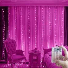 Battery Powered Fairy Curtain Lights, String Lights For Yard, Background Wall Decoration, Suitable For Wedding, Christmas, Halloween, Party, Holiday Lighting, Camping Decoration, Patio Decoration, Home Lighting, Room Decoration, Garden Decoration, 8 Lighting Modes, 100/200/300/600LED, Outdoor String Lights, All Season Use, 4 Colors Optional Bedroom Curtain Lights - Battery Box Curtain Light String - View 16