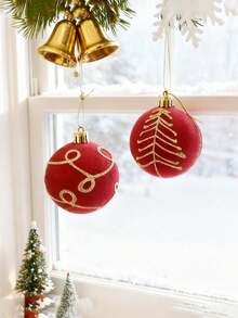 12pcs Burgundy Flocked Christmas Balls, Flocked Christmas Tree Hanging Ornaments, Suitable For Decorating Christmas Tree And Various Holiday Arrangements, Christmas Decorative Balls - Multicolor - View 3