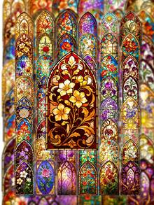 50Pcs PET Vintage Church Stained Glass PET Decor Stickers, Watercolor Illustrations Of Gothic Arch Floral Window With Roses, Peonies And Tulips, For Journal, Water Bottle, Luggage, Picnic DIY Decor - 7*6*1 - View 9