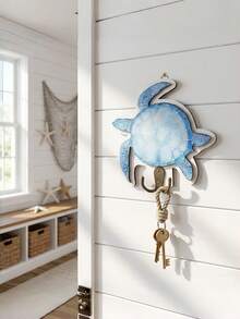 Cross-Border Fresh Mediterranean Style Wooden Hooks: Turtle Bathroom And Entryway Wall Decor, Towel Rack; Cute Ocean Theme Home Bathroom Clothing Hooks; 2D Flat Wooden Bathroom Wall Hooks, Suitable For Door-Back Clothing And Hat Storage - View 8