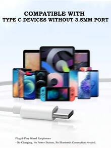 FCV 1Pack Wired Earphones With Type-C Plug, Half-In-Ear Headphones With Microphone And Volume Control Compatible With IPhone/Android/Pixel/ And Other Audio Recording Devices - View 6
