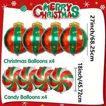 8pcs 27-Inch Christmas Theme Hanging Ball Shaped Foil Balloons, Red Windmill Shaped Balloons Set, Suitable For Christmas Party Decoration - View 6