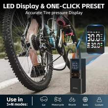 無線充氣幫浦 附 LCD 螢幕，150PSI 快速充氣，USB 充電，內建 LED 燈，自動關機，多種氣嘴適用於汽車、機車、自行車輪胎、運動球類與氣球，便攜式汽車必備，1500mAh 7.4V - A - 查看 3