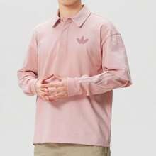 Adidas 三葉草男子新款假兩件運動服休閒長袖POLO衫 - 粉色 - 查看 2
