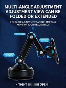 Upgraded 360° Rotating Magnetic Car Phone Holder – Suitable For All Car Models, Rotatable Foldable Multi-Angle Mechanical Arm Design And Adjustable Phone Mount – Suitable For Desk, Car Dashboard, Glass Surface And More / Strong Magnetic Suction Force, Includes Magnetic Attraction Components, Comes With Accessories (Magnetic Plate*1 + Suction Cup Auxiliary Pad*1) - A - View 3