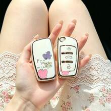 1pc Car Key Case-Edgy Print,Suitable For Audi A3 8P, A6 C6, Q3 8U, A1 8X, Q7 4L, TT 8J, R8 42.Advanced Soft-Touch, Does Not Block Signal, Unisex. - Audi 3 Button Model CA - View 2