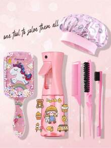 OBOVAY 1/6pcs Cartoon Cute Comb Set, Transparent Unicorn Shaped Air Cushion Hairbrush, Satin Sleep Cap (Unicorn Print Design), 200ml Hair Spray Bottle, Suitable For Daily Use And Sleep, Includes Fluffy Hairbrush, Tail Comb, Edge Comb, Suitable For Styling Bangs, Hairline, Sideburns, Eyebrows And Eyelashes, Perfect Gift For Girls - Multicolor - View 12