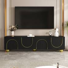 TV Stand With Shelves And Drawers, White With Golden Handles And Feet - Black - View 7