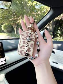 Keychain + Key Pouch Set Creative PU Leather Leopard Print Car Key Pouch New Storage Key Pouch, Universal Car Key Pouch Suitable For Fiat, Audi, Multiple Key Protective Covers, Small Car Lock Remote Control Protective Shell. - A - View 14