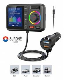SJROHE Transmisor FM Bluetooth USB 3.0 Carga Rápida Adaptador con Pantalla LED RGB Bluetooth 5.0 FM receptores bluetooth para Auto Audio HD Llamadas por Bluetooth Transmisor Bluetooth FM Color negro - A - Ver 2