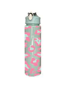 1pc/5pcs 750ml Soft Pink Leopard Print Sports Water Bottle, Flip Lid Design, Reusable Lightweight Leak-Proof Portable Travel Drinking Cup, Suitable For Daily Use And Outdoor Sports - Multi-color - Blue Leopard Print - View 11